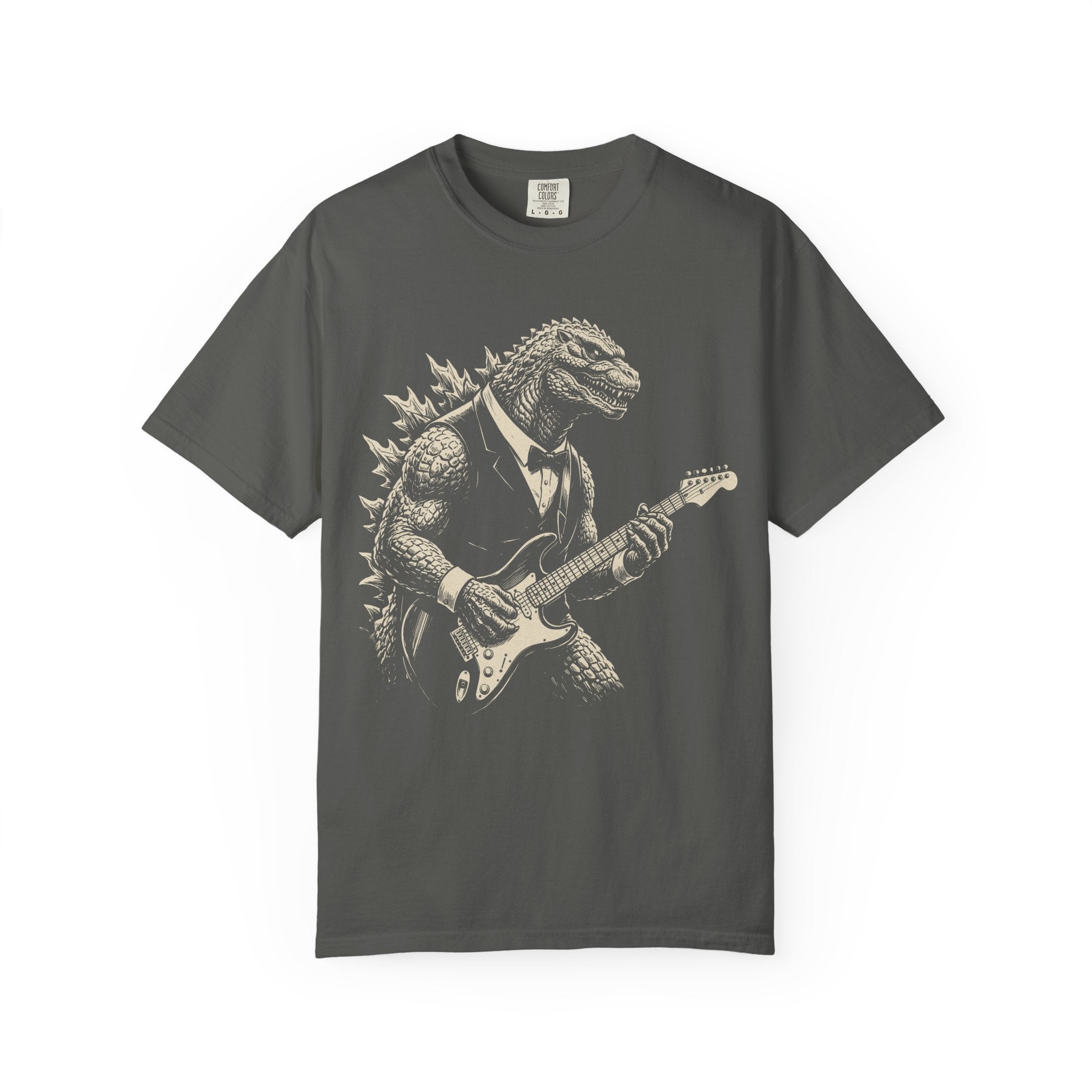 Godzilla Guitar Player T-Shirt — Vintage Rock Dinosaur Tee