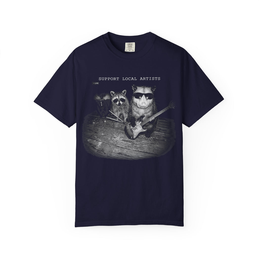 Support Local Artists T-Shirt — Vintage Raccoon & Cat Band Graphic Tee