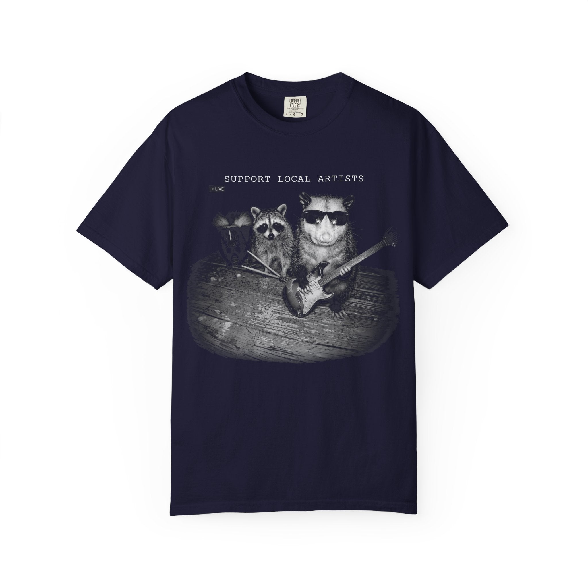 Support Local Artists T-Shirt — Vintage Raccoon & Cat Band Graphic Tee
