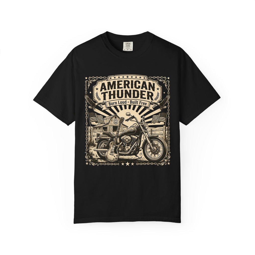 American Thunder Motorcycle T-Shirt — Born Loud, Built Free Vintage Biker Tee