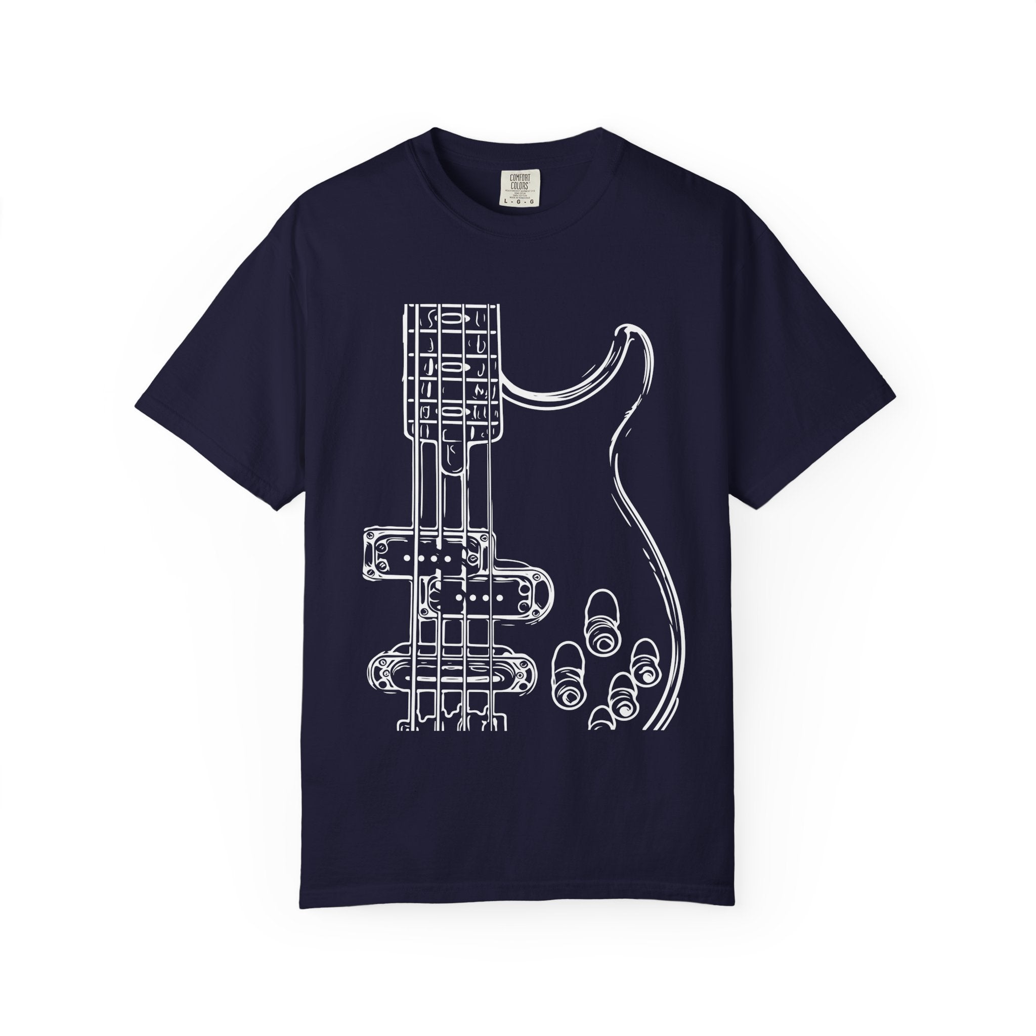 Electric Bass Sketch T-Shirt — Minimalist Guitar Outline Tee for Musicians & Fans