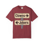 Clowns → Jokers ← Graphic T‑Shirt — Retro Road Sign Humor Tee