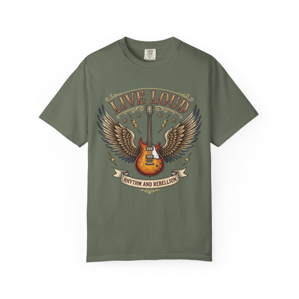 Live Loud Guitar T‑Shirt — Rhythm & Rebellion Rock Tee