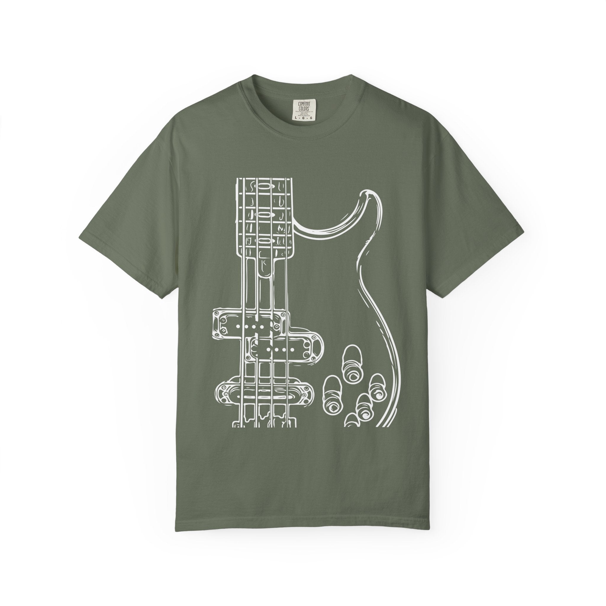 Electric Bass Sketch T-Shirt — Minimalist Guitar Outline Tee for Musicians & Fans