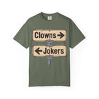 Clowns → Jokers ← Graphic T‑Shirt — Retro Road Sign Humor Tee