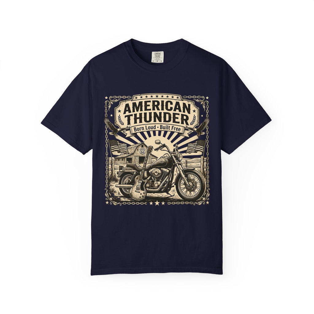 American Thunder Motorcycle T-Shirt — "Born Loud • Built Free" Vintage Biker Tee