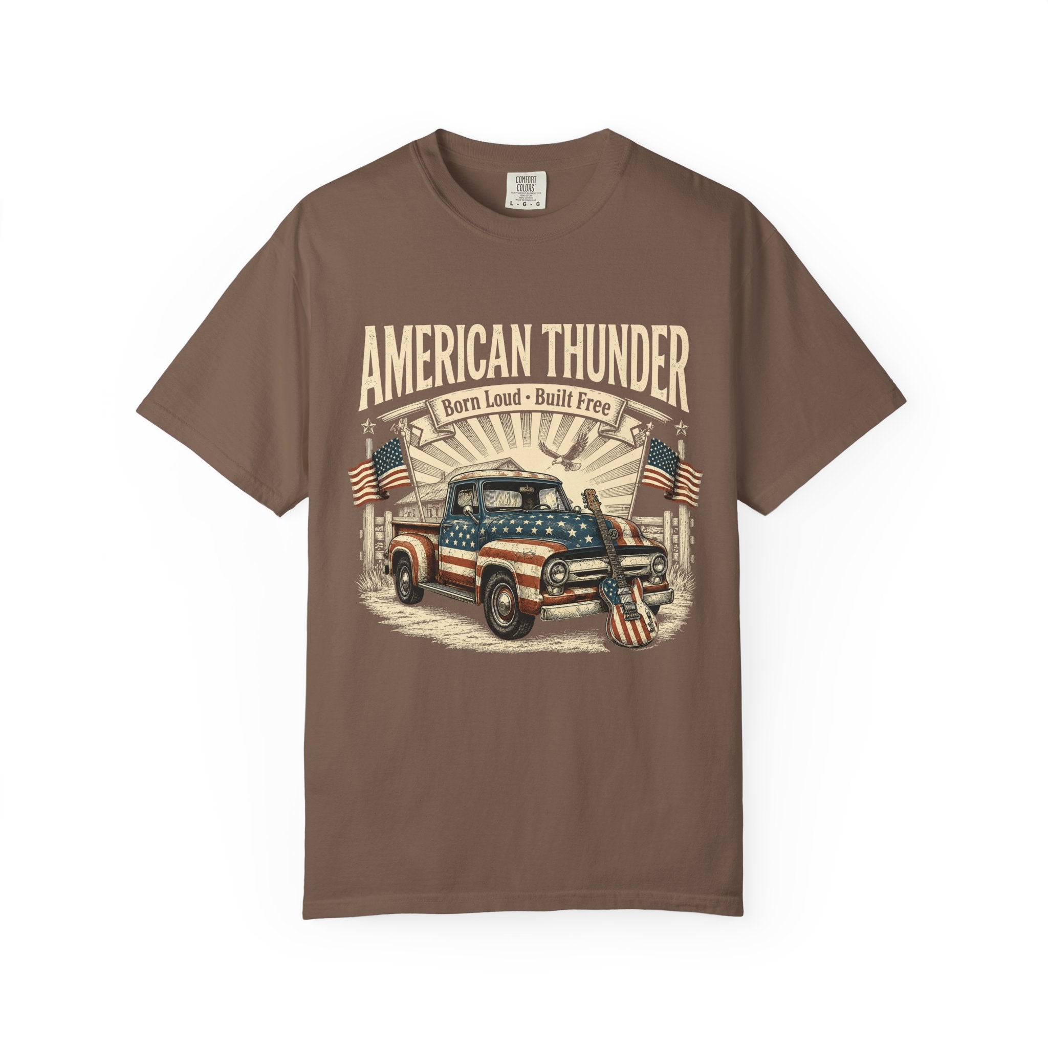 American Thunder Truck T-Shirt — Born Loud • Patriotic Vintage Pickup Tee