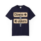 Clowns → Jokers ← Graphic T‑Shirt — Retro Road Sign Humor Tee