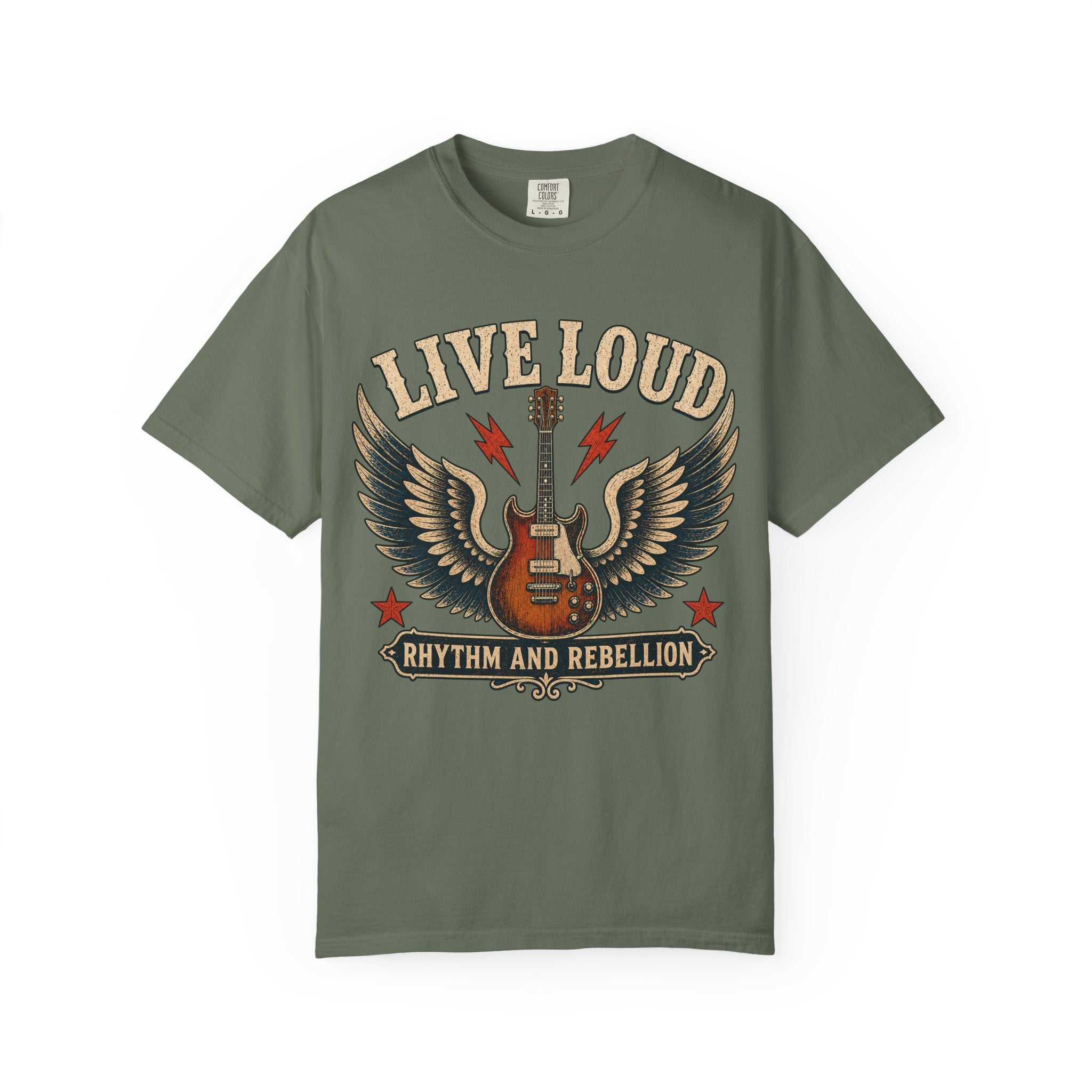 Live Loud Guitar T-Shirt — Rhythm & Rebellion Rock Tee