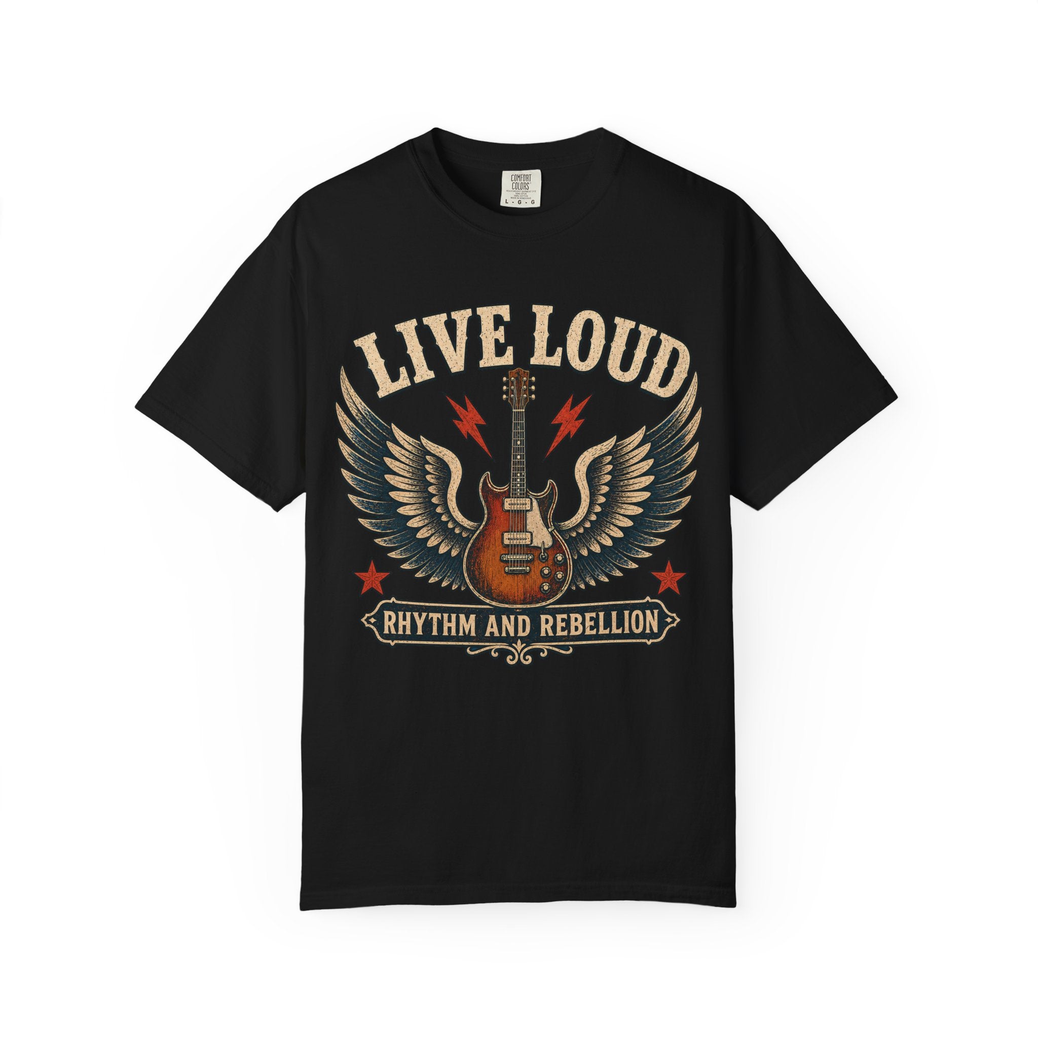 Live Loud Guitar T-Shirt — Rhythm & Rebellion Rock Tee