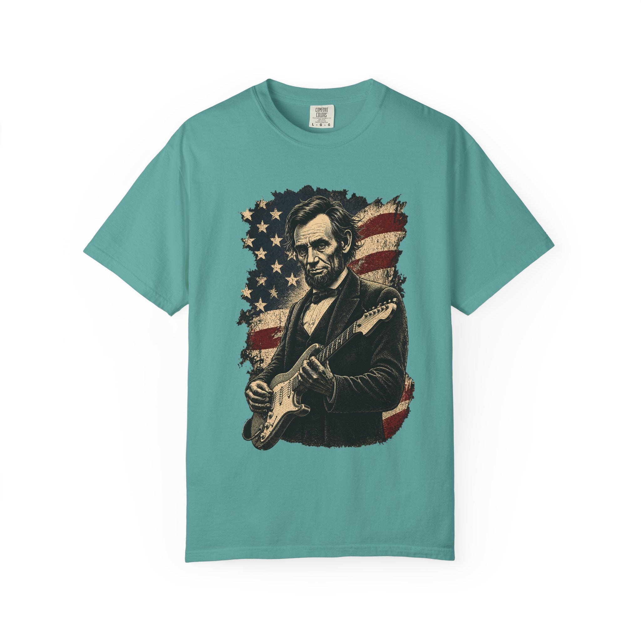 Abraham Lincoln Guitar Tee – Patriotic Americana Music T-Shirt - Rhythm and Rebellion Rock Tee
