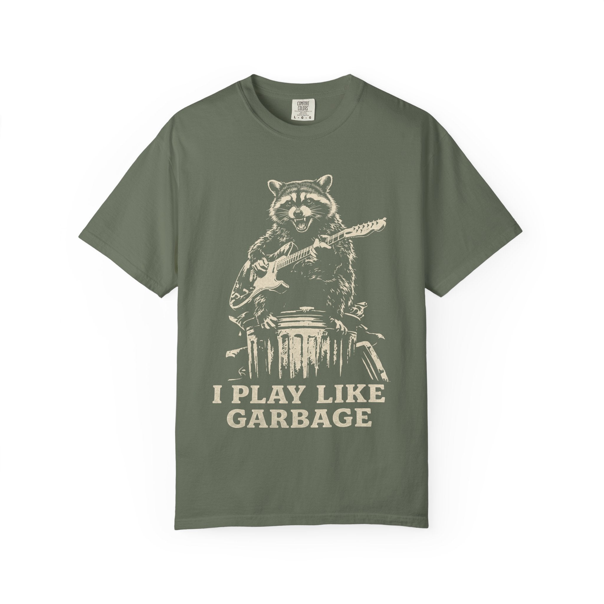 I Play Like Garbage Raccoon Guitar T-Shirt — Funny Musician Tee