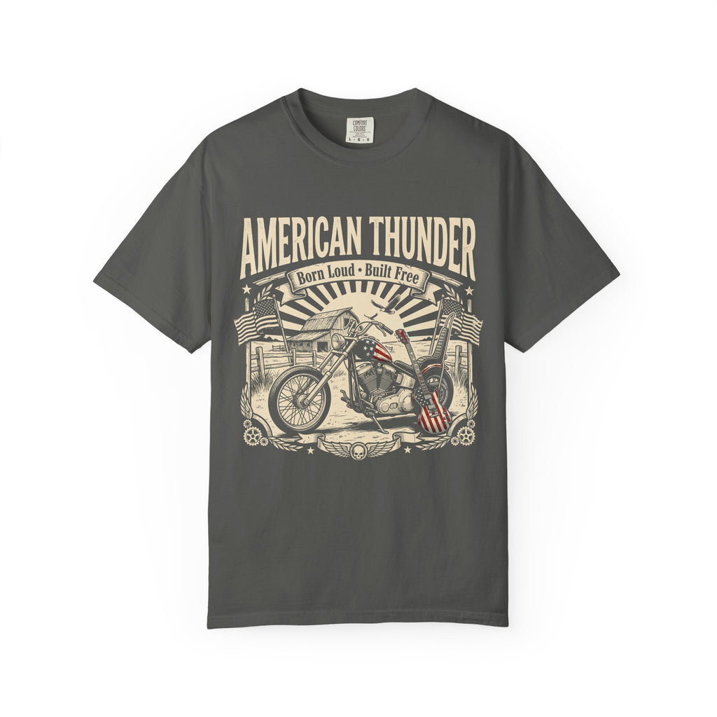 American Thunder Motorcycle T-Shirt — Born Loud, Built Free Vintage Bike Tee