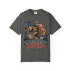 American Legend Bigfoot T-Shirt - Patriotic Sasquatch Tee with Flag