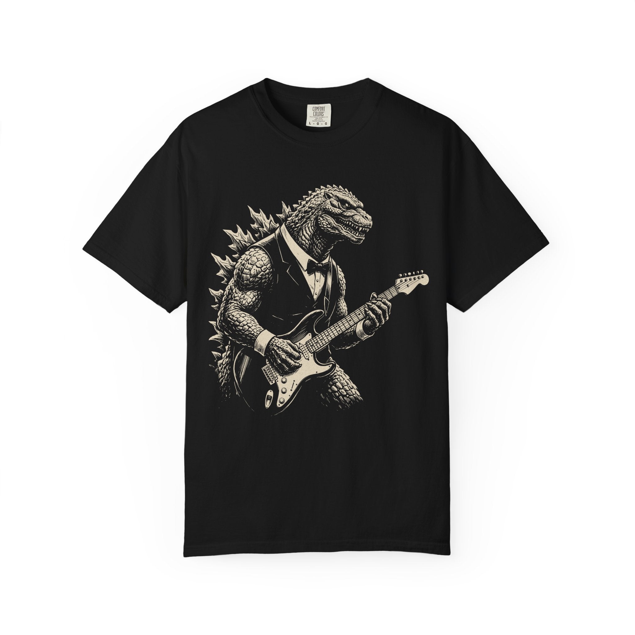 Godzilla Guitar Player T-Shirt — Vintage Rock Dinosaur Tee