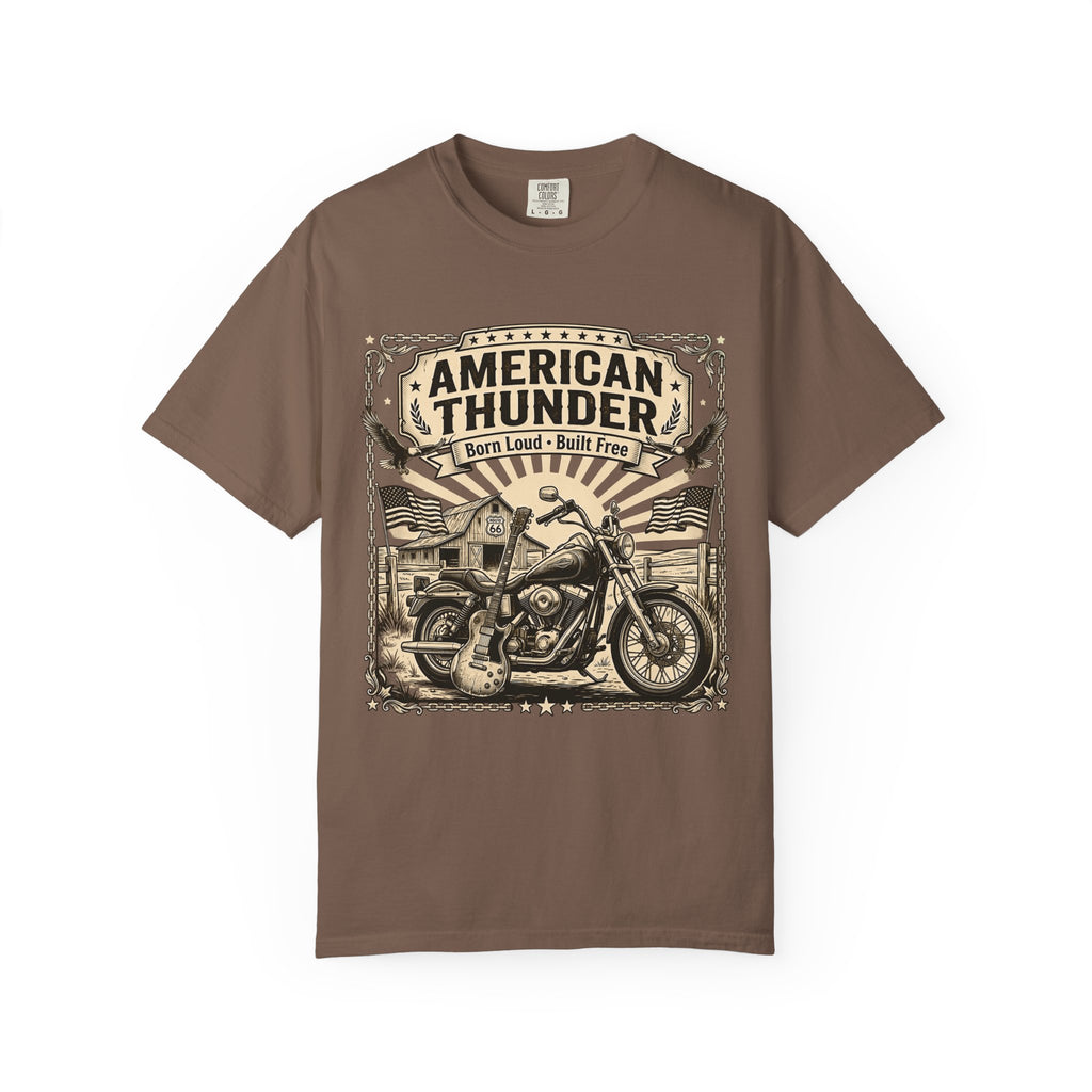 American Thunder Motorcycle T-Shirt — "Born Loud • Built Free" Vintage Biker Tee