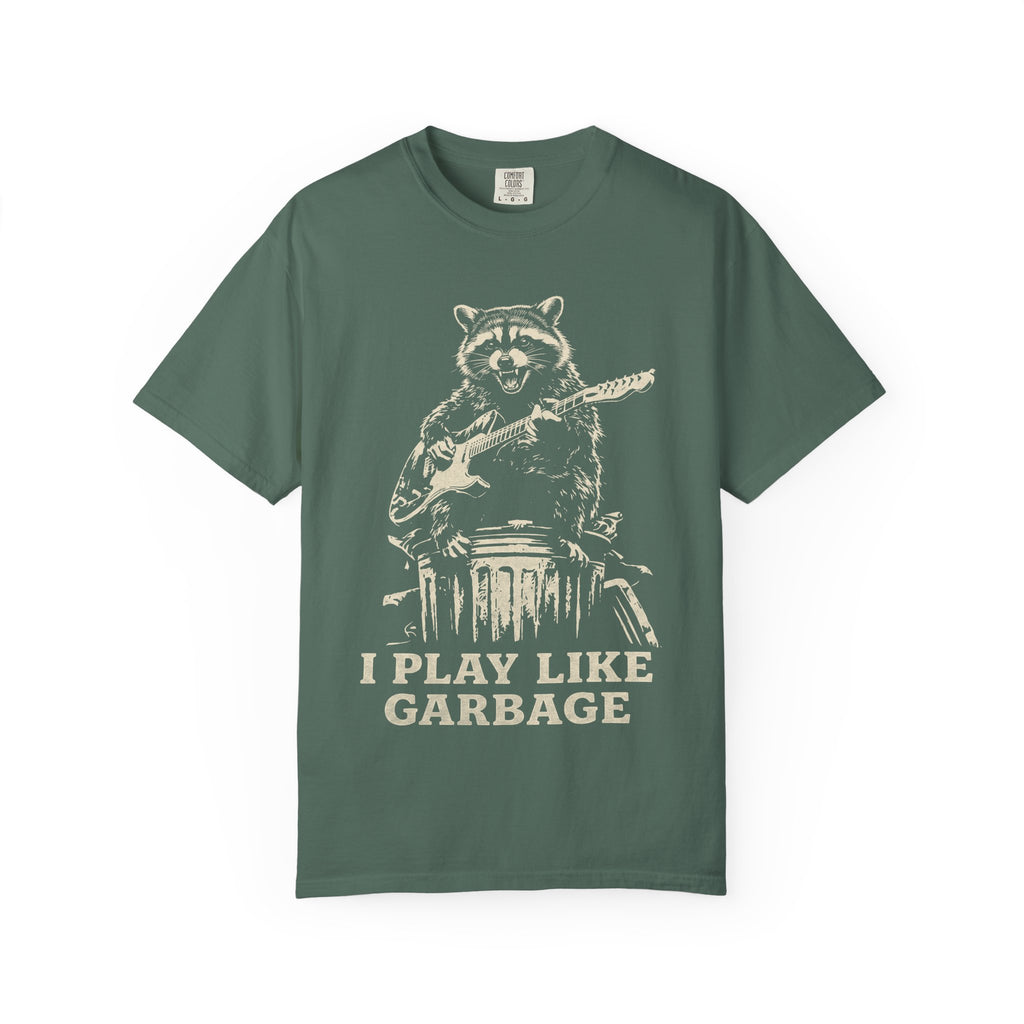 I Play Like Garbage Raccoon Guitar T-Shirt — Funny Musician Tee