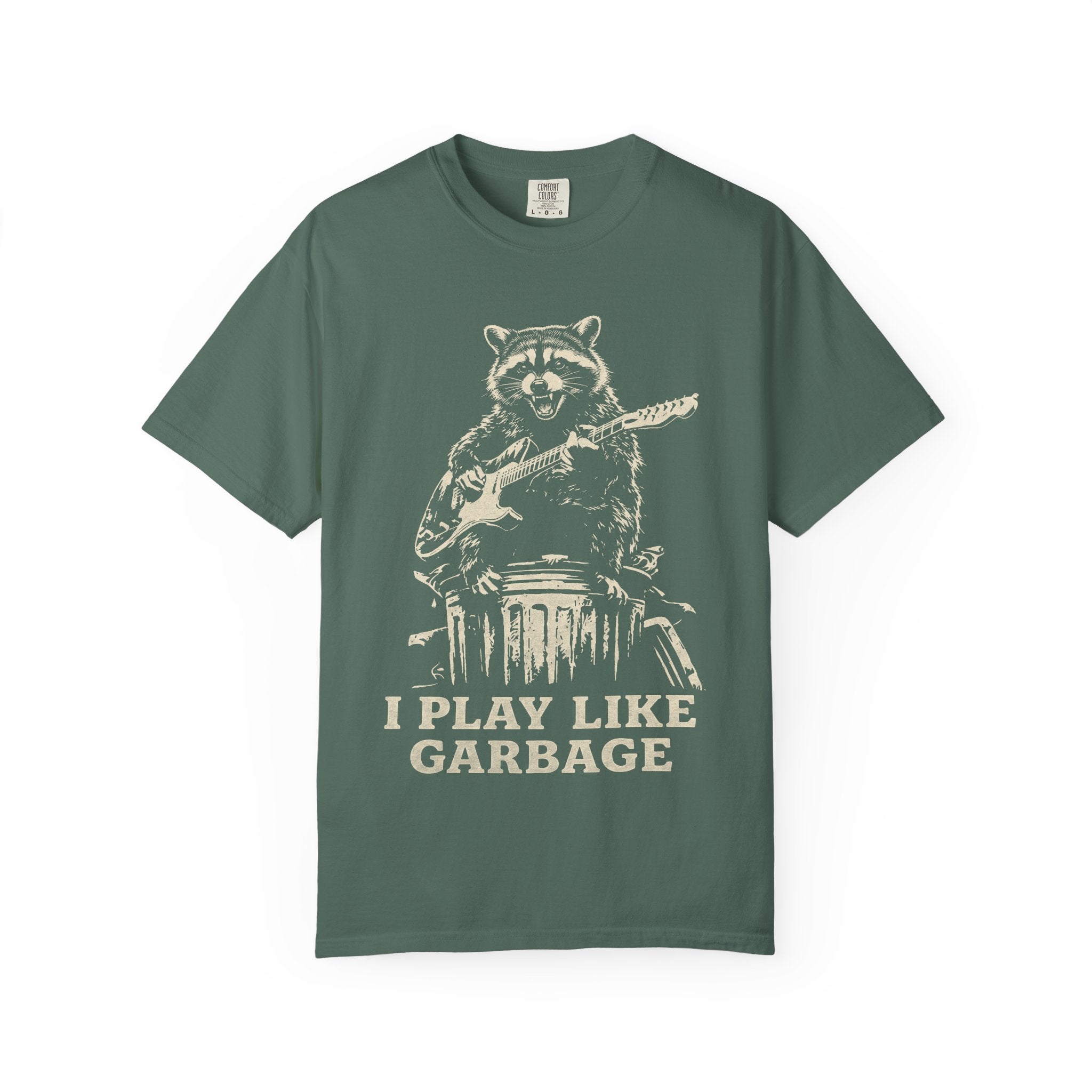 I Play Like Garbage Raccoon Guitar T-Shirt — Funny Musician Tee