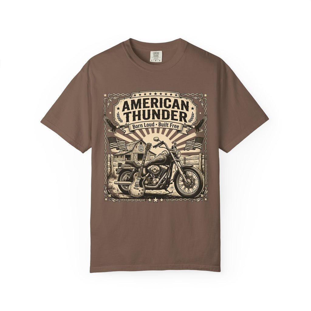 American Thunder Motorcycle T-Shirt — Born Loud, Built Free Vintage Biker Tee