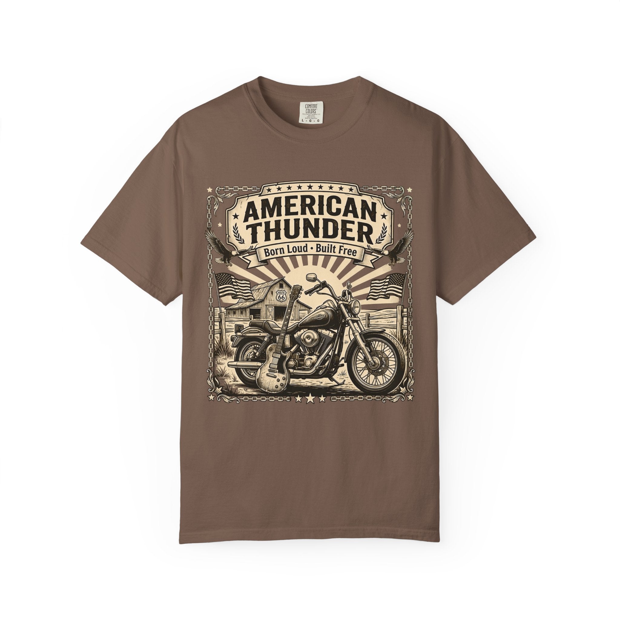 American Thunder Motorcycle T-Shirt — Born Loud, Built Free Vintage Biker Tee