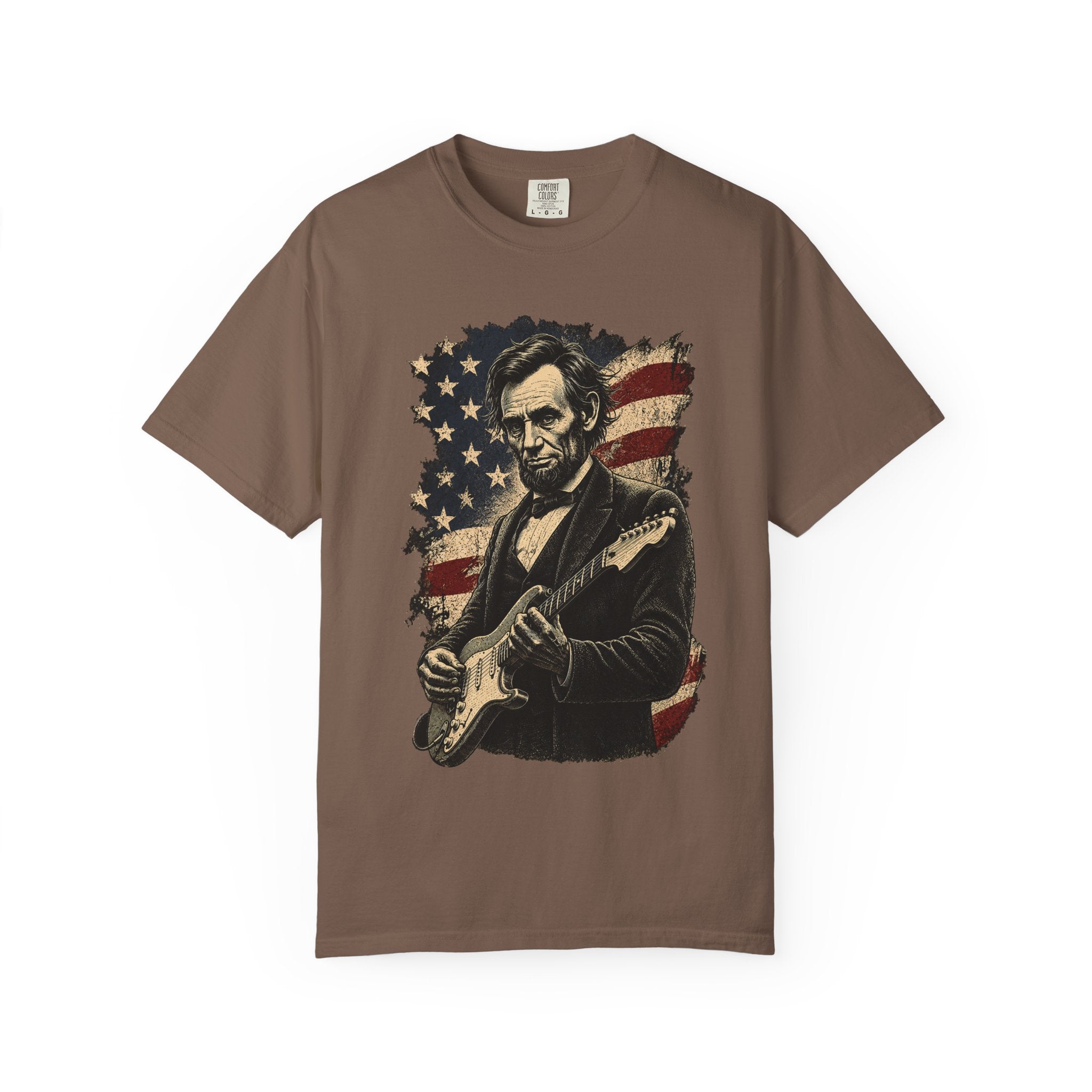 Abraham Lincoln Guitar Tee – Patriotic Americana Music T-Shirt - Rhythm and Rebellion Rock Tee