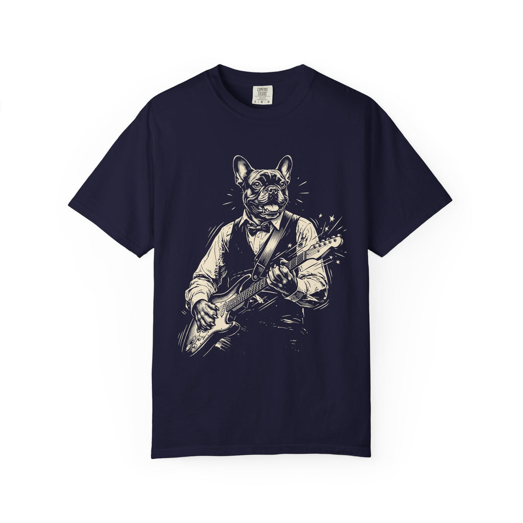 Guitar-Playing French Bulldog T-Shirt – Vintage Rock Music Tee