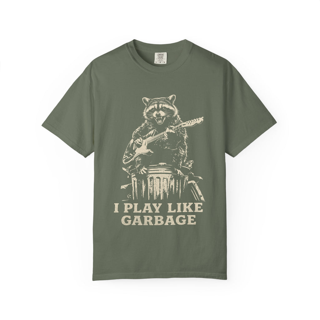 Graphic Tee — 'I Play Like Garbage' Raccoon Guitar T-Shirt