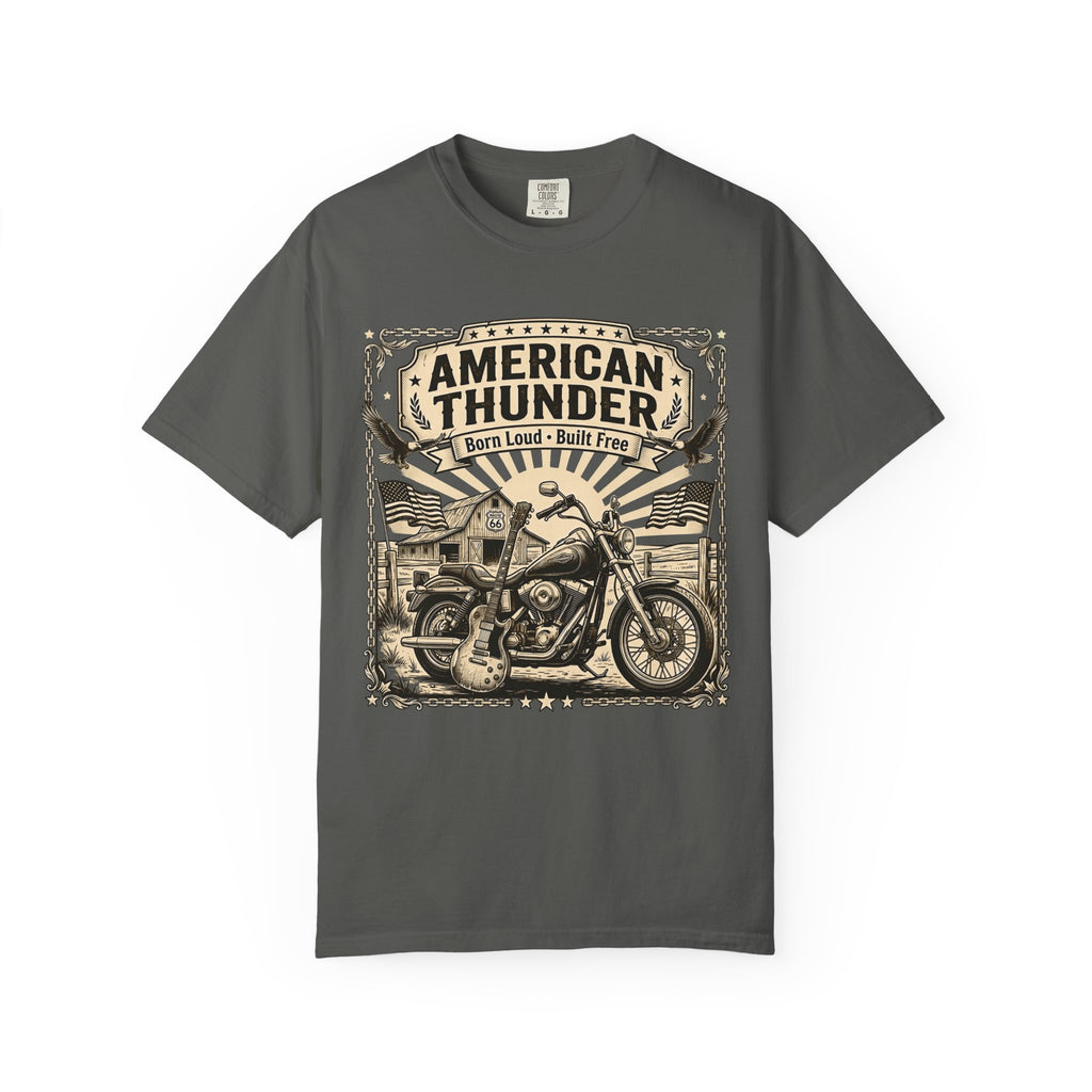 American Thunder Motorcycle T-Shirt — Born Loud, Built Free Vintage Biker Tee