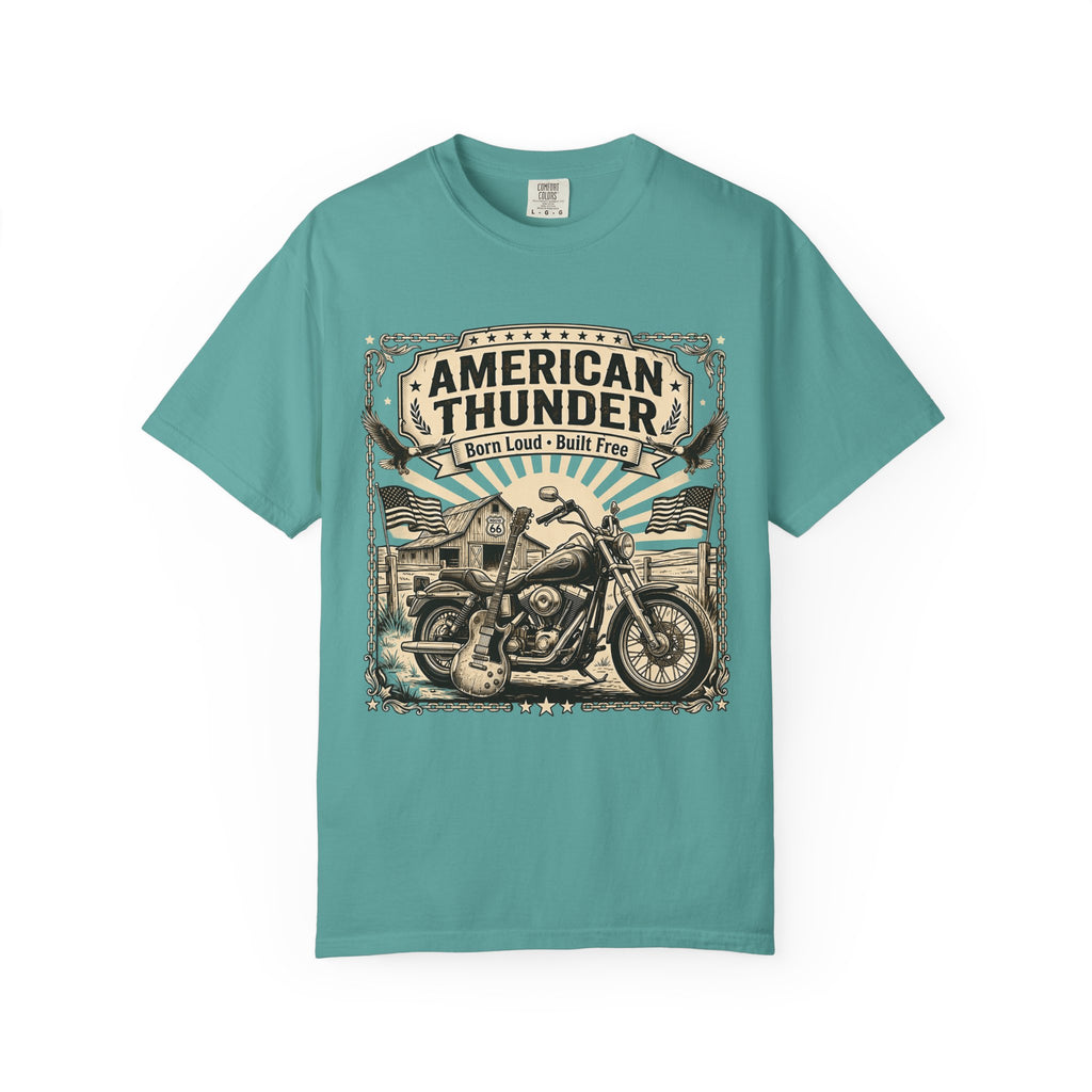 American Thunder Motorcycle T-Shirt — "Born Loud • Built Free" Vintage Biker Tee