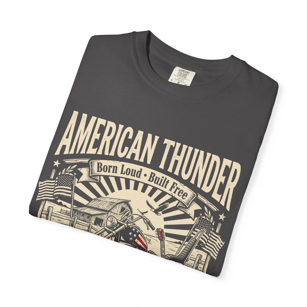 American Thunder Motorcycle T-Shirt — Born Loud, Built Free Vintage Bike Tee