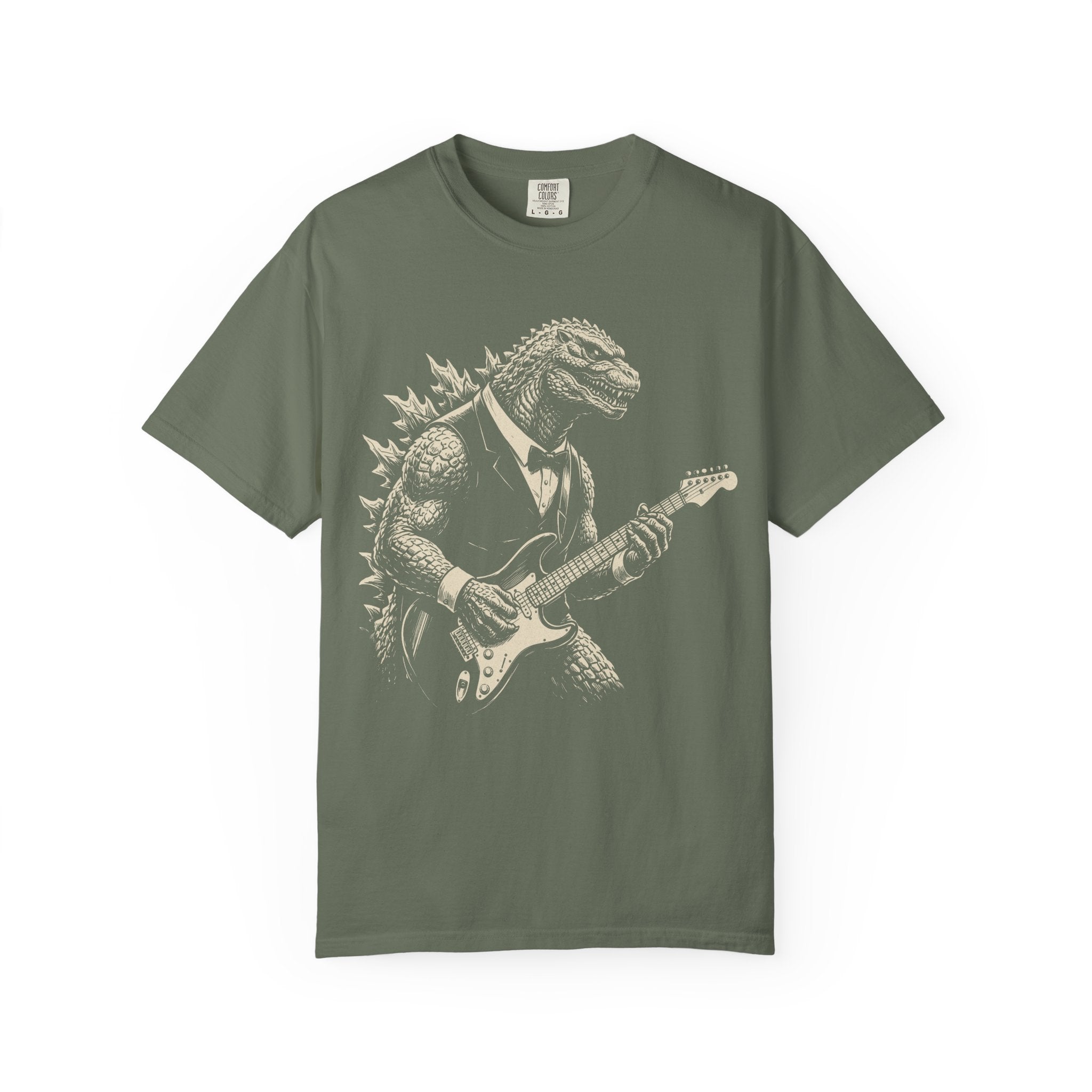 Godzilla Guitar Player T-Shirt — Vintage Rock Dinosaur Tee