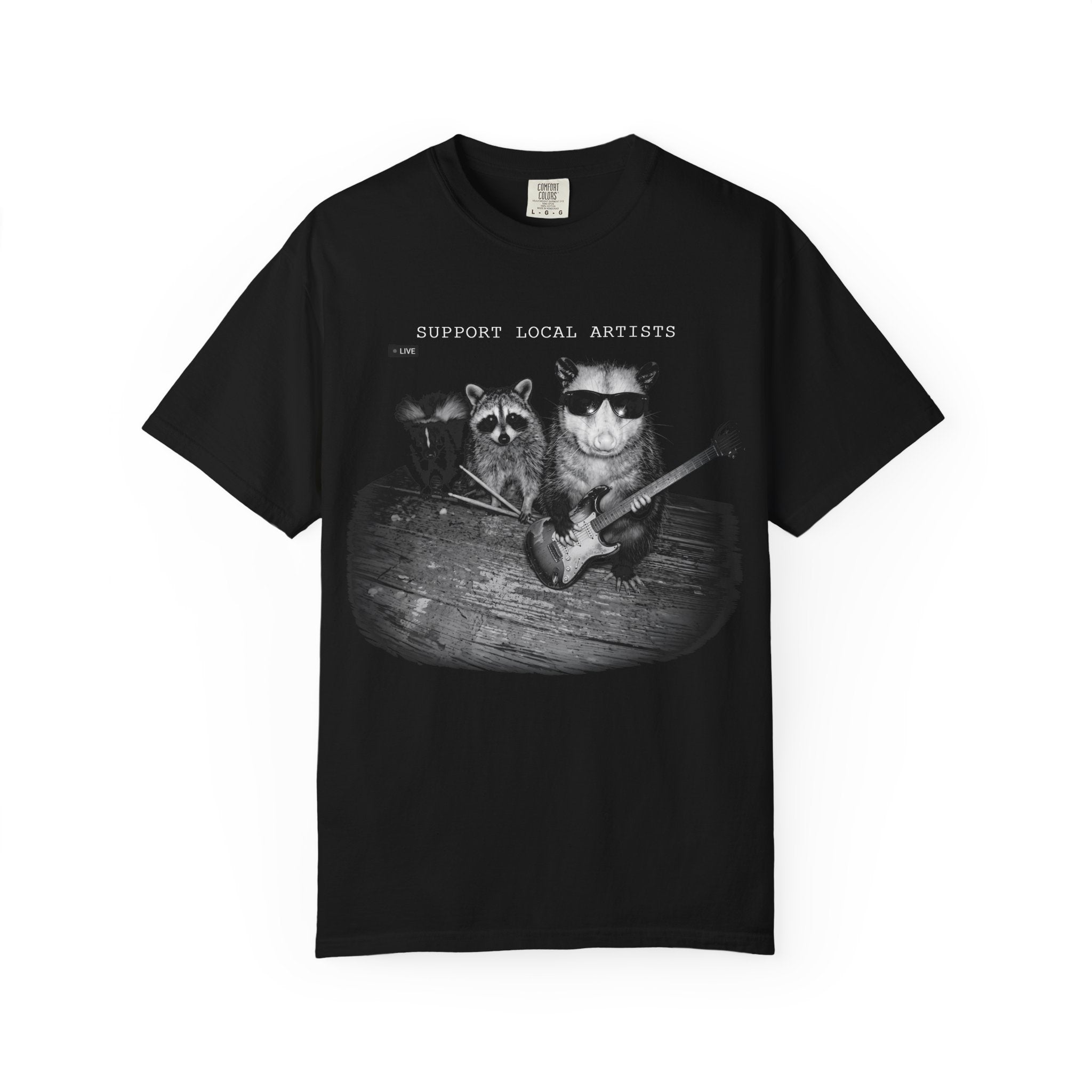 Support Local Artists T-Shirt — Vintage Raccoon & Cat Band Graphic Tee