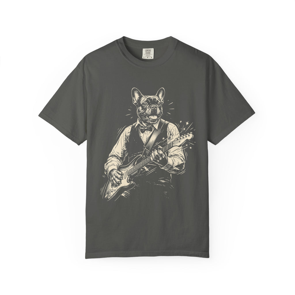 Guitar-Playing French Bulldog T-Shirt – Vintage Rock Music Tee