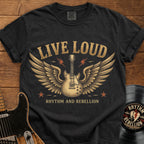 Live Loud Guitar with Wings Vintage Band Tee