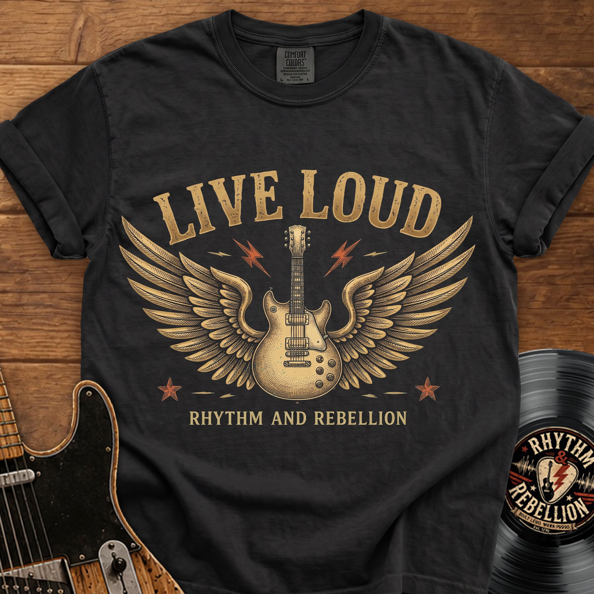 Live Loud Guitar with Wings Vintage Band Tee