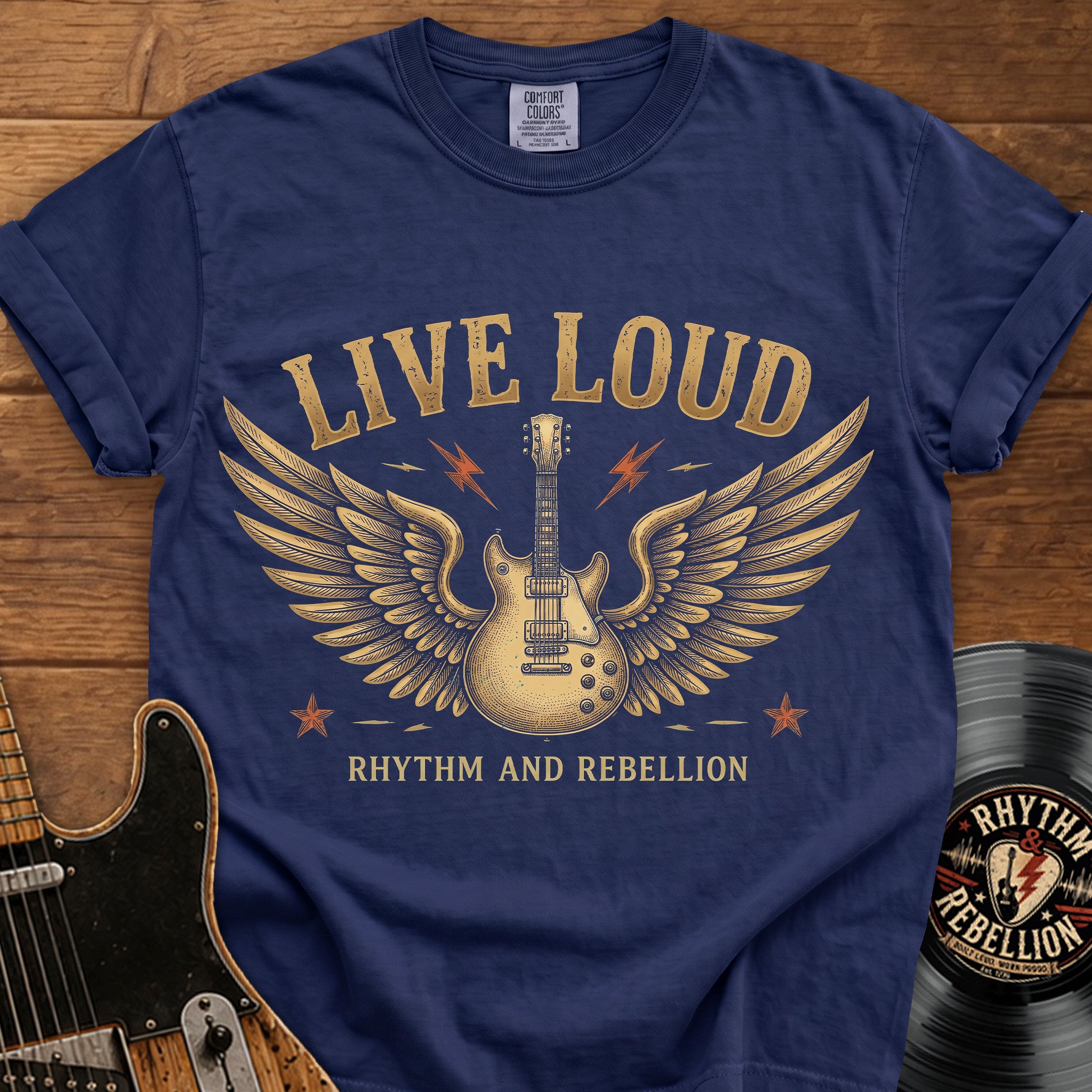 Live Loud Guitar with Wings Vintage Band Tee