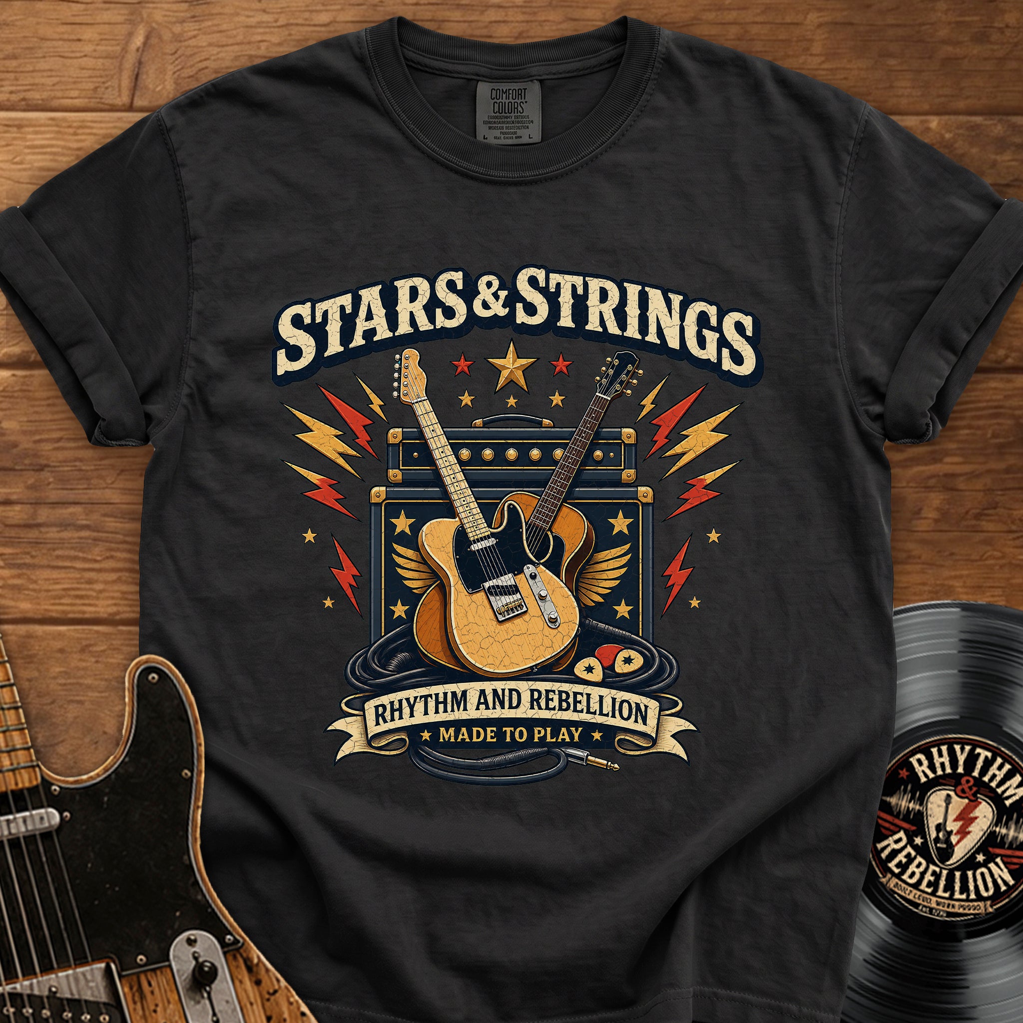 Stars & Strings Guitar T-Shirt — Rhythm and Rebellion Vintage Music Tee