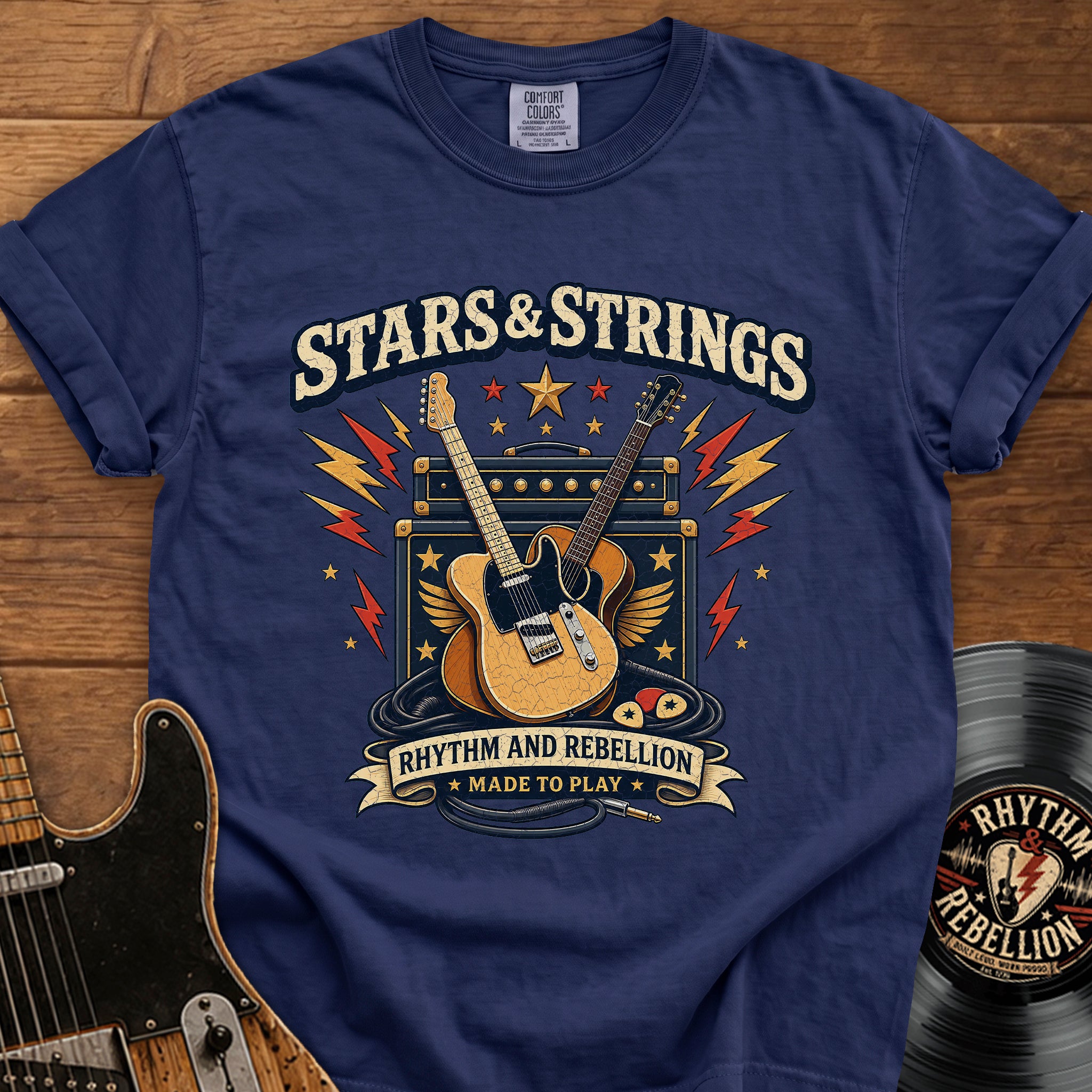 Stars & Strings Guitar T-Shirt — Rhythm and Rebellion Vintage Music Tee