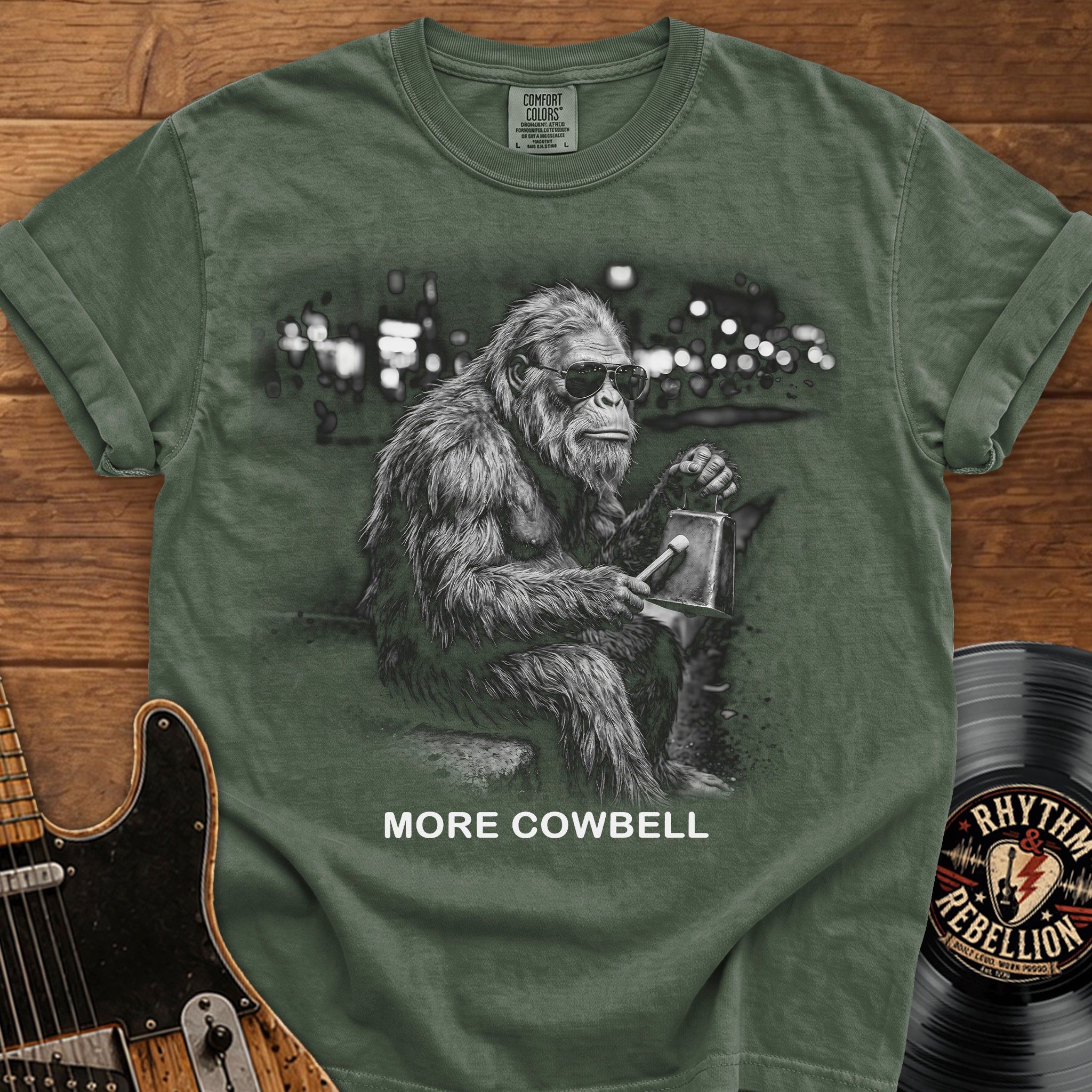 More Cowbell Bigfoot T-Shirt — Funny Graphic Tee
