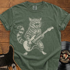 Guitar-Playing Cat T-Shirt — Vintage Rock Band Cat Graphic Tee