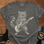 Guitar-Playing Cat T-Shirt — Vintage Rock Band Cat Graphic Tee