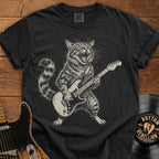 Guitar-Playing Cat T-Shirt — Vintage Rock Band Cat Graphic Tee