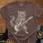 Guitar-Playing Cat T-Shirt — Vintage Rock Band Cat Graphic Tee