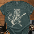 Guitar-Playing Cat T-Shirt — Vintage Rock Band Cat Graphic Tee