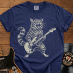 Guitar-Playing Cat T-Shirt — Vintage Rock Band Cat Graphic Tee