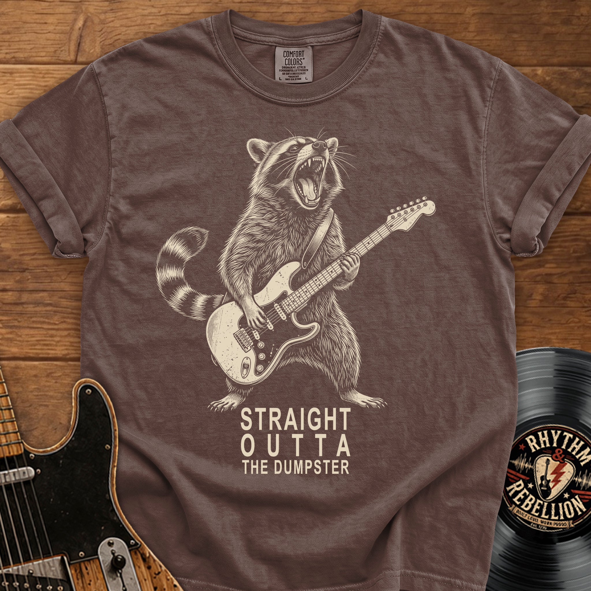Raccoon Guitar T-Shirt — "Straight Outta the Dumpster"