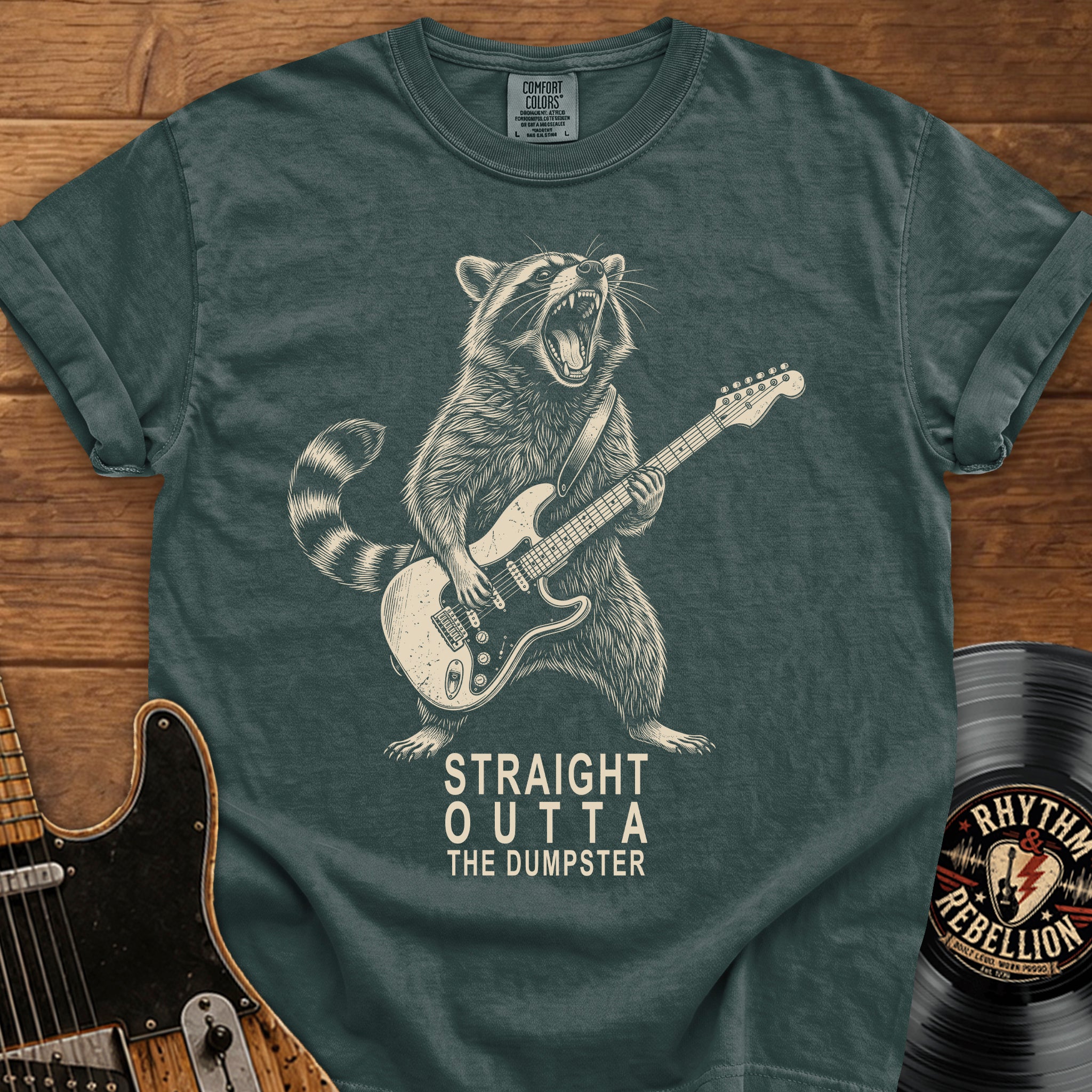 Raccoon Guitar T-Shirt — "Straight Outta the Dumpster"