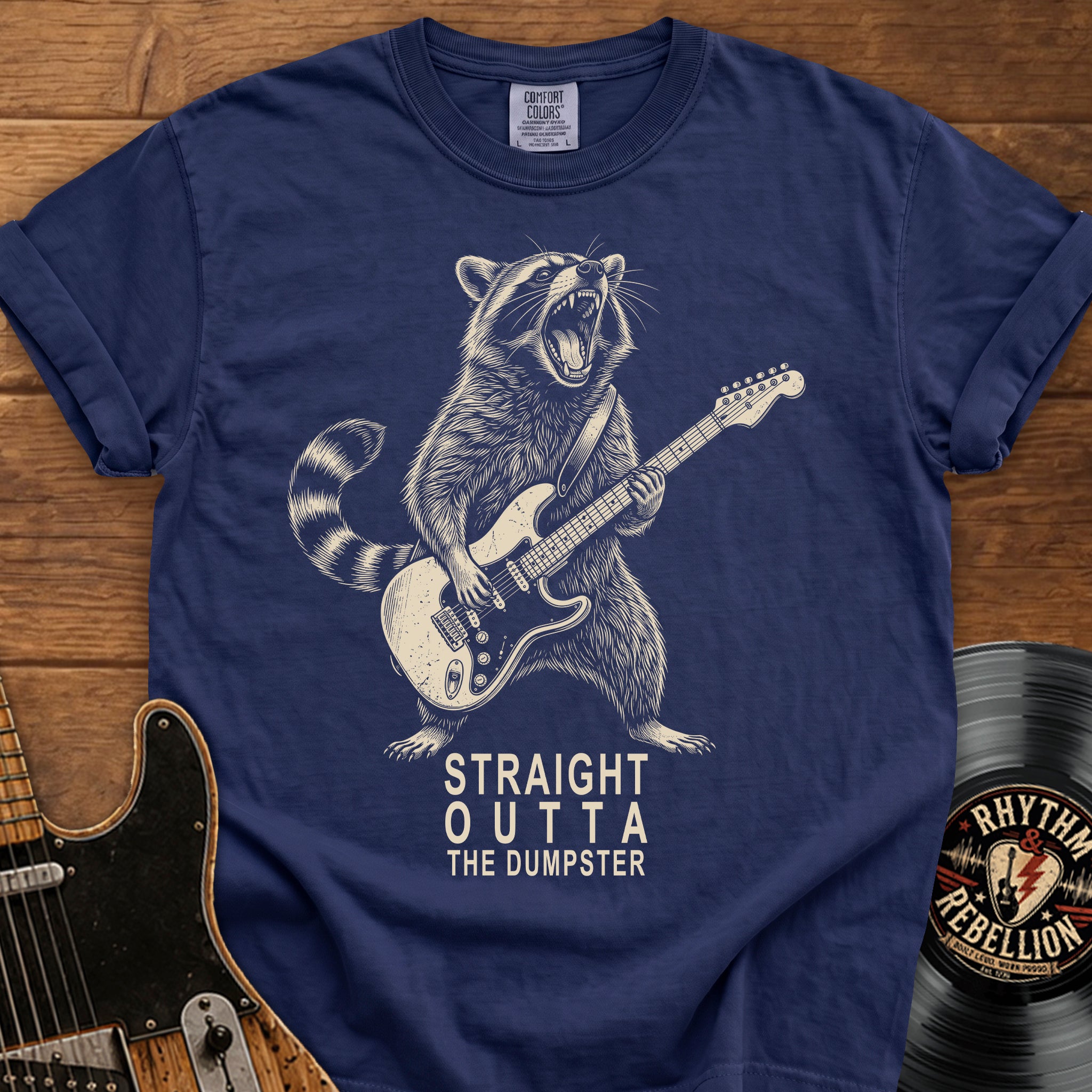 Raccoon Guitar T-Shirt — "Straight Outta the Dumpster"