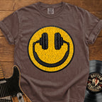 Smiley Headphones T-Shirt — Vintage Cracked Yellow DJ Smile Tee
