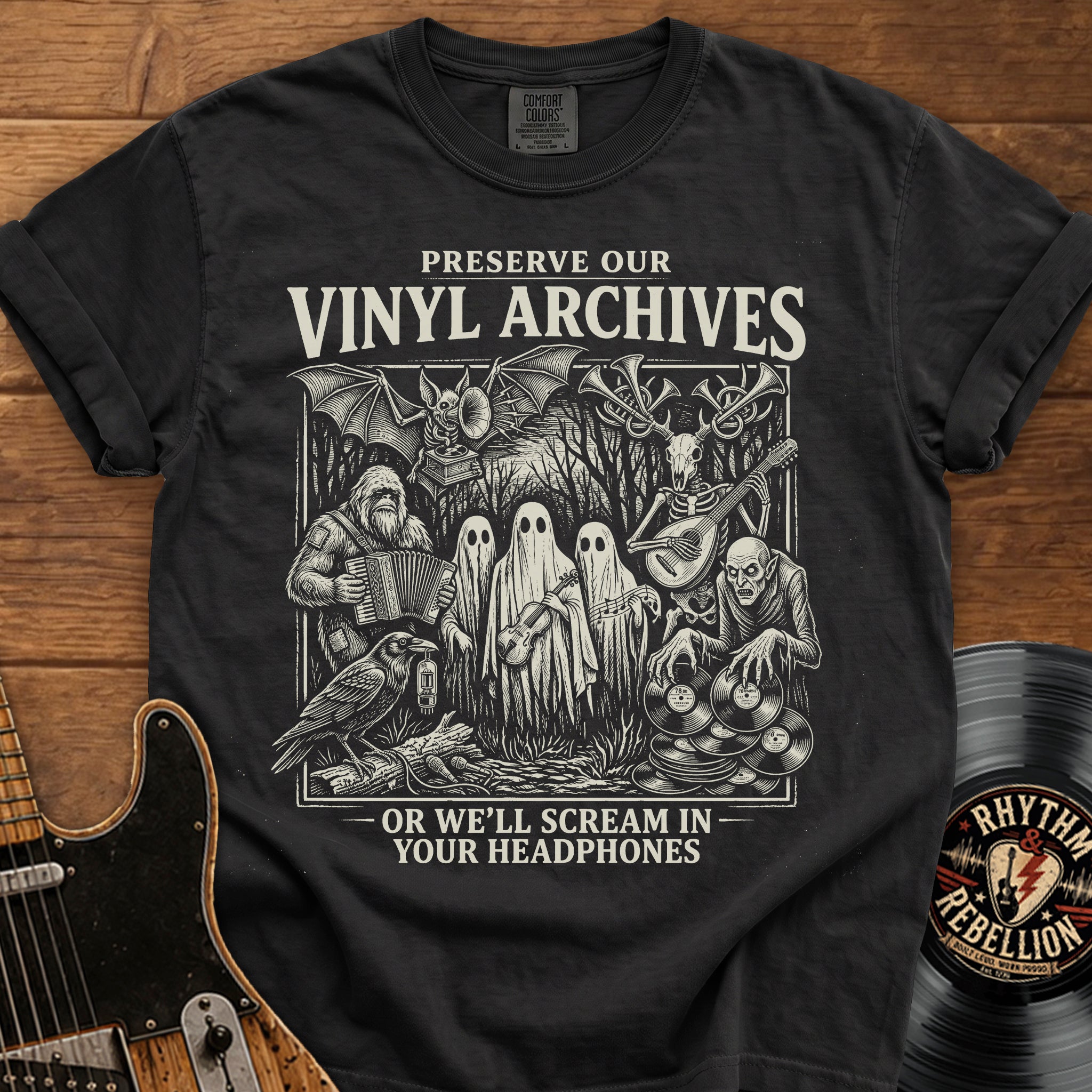 Preserve Our Vinyl Archives T-Shirt — Retro Ghosts & Records Music Lover Tee